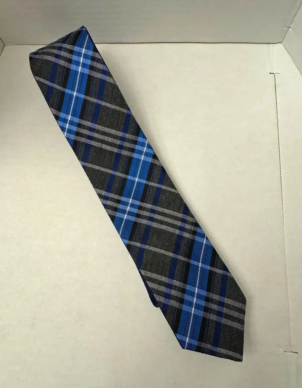 Alfani Men’s Blue Gray Plaid Neck Tie Classic Polyester Handmade